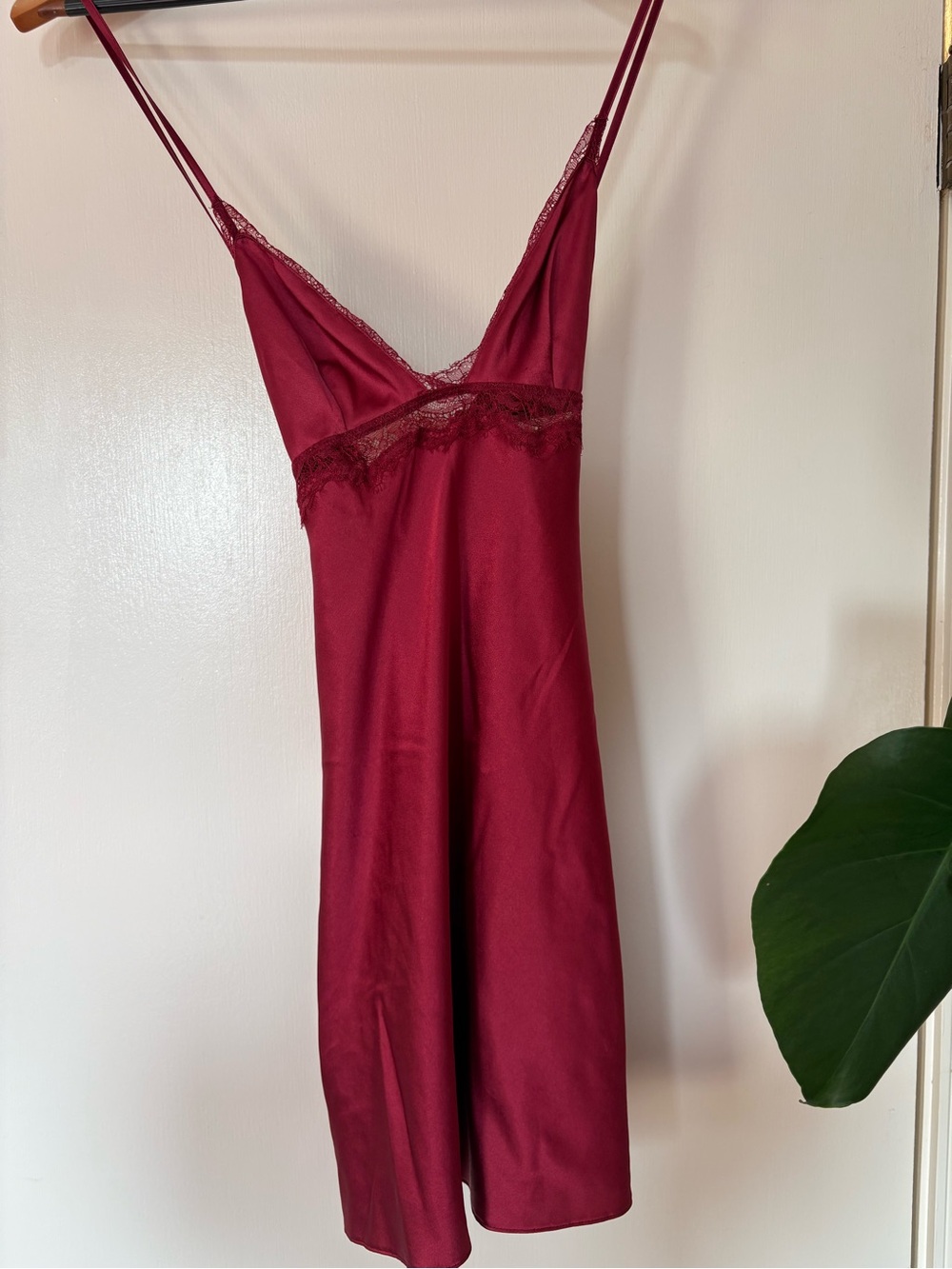 Victoria's Secret Burgundy Lace-Trim Satin Slip